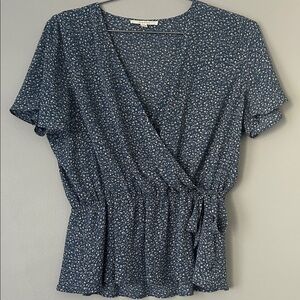 Fun 2 Fun Navy Patterned Wrap Blouse